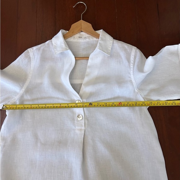 tunic styled Mango White Short-sleeved 100% Linen Shirt size Large - Picture 4 of 7